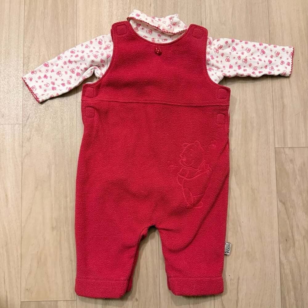 Vintage Disney Baby Winnie The Pooh Red Fleece Overalls Set Newborn